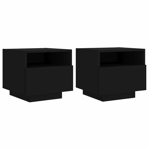 vidaXL Mesas de cabeceira c/ luzes LED 2 pcs 40x39x37 cm preto