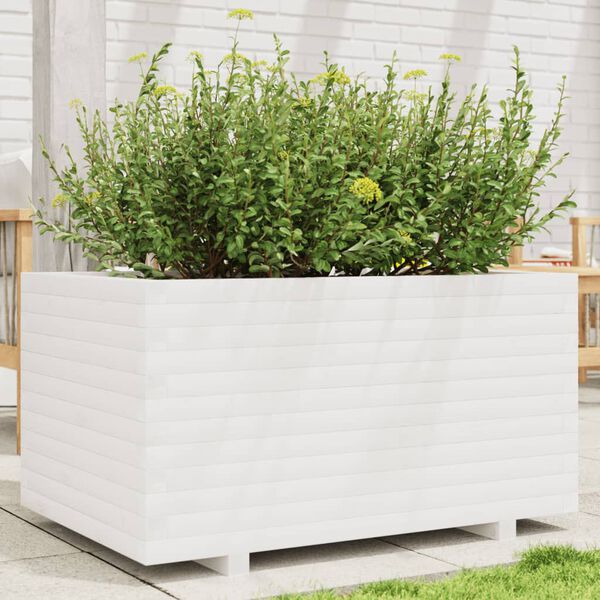 vidaXL Vaso/floreira de jardim 90x60x49,5 cm pinho maci&ccedil;o branco