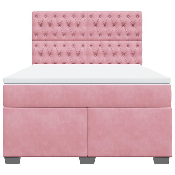 vidaXL Cama com molas/colch&atilde;o 140x190 cm veludo rosa