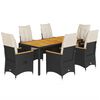 vidaXL 7 pcs conjunto de jantar p/ jardim c/ almofad&otilde;es vime PE preto