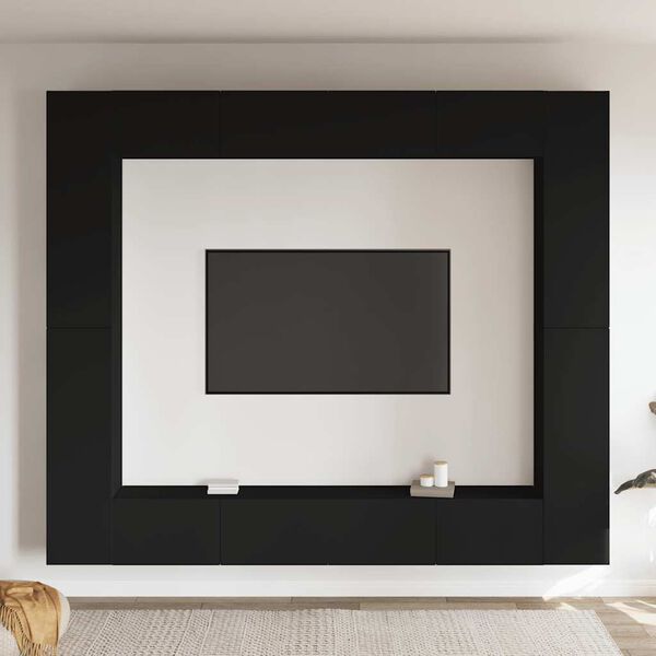 vidaXL 8 pcs conjunto de m&oacute;veis de TV contraplacado preto