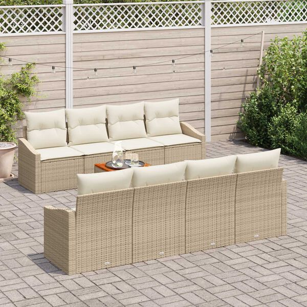 vidaXL Conjunto de Sof&aacute; de Jardim com almofada 9 pcs Bege vime PE