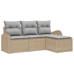 vidaXL Conjunto de Sof&aacute;s com almofada 4 pcs Bege e Cinza Claro vime PE
