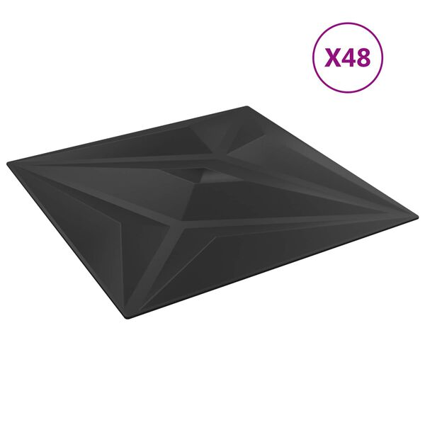 vidaXL Pain&eacute;is de parede 48 pcs Estrela Preta 50 x 50 cm Espuma XPS