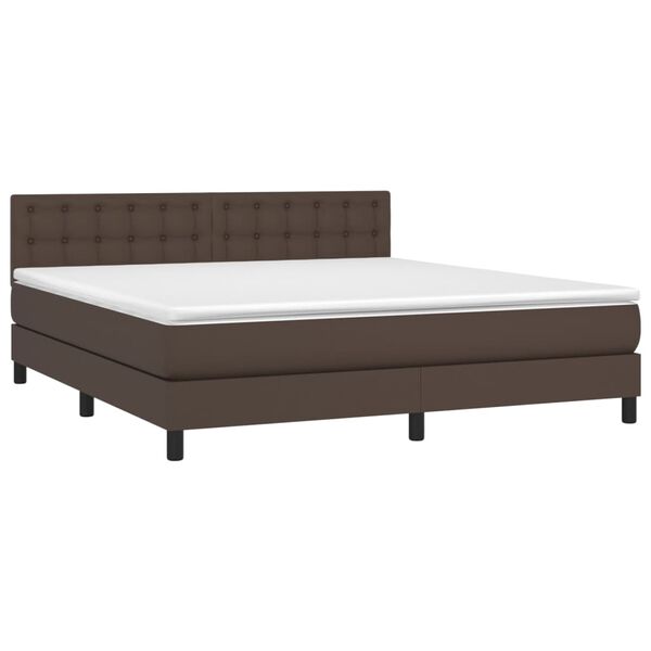 vidaXL Cama box spring c/ colch&atilde;o/LED 180x200 cm couro artif. castanho