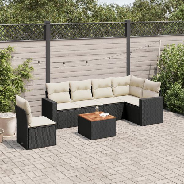 vidaXL 7 pcs conjunto de sof&aacute;s p/ jardim c/ almofad&otilde;es vime PE preto