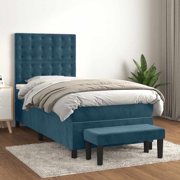 vidaXL Cama com molas/colch&atilde;o 80x200 cm veludo azul-escuro
