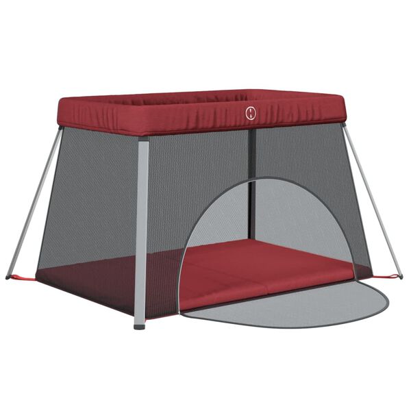 vidaXL Parque para beb&eacute;s com colch&atilde;o tecido de linho vermelho