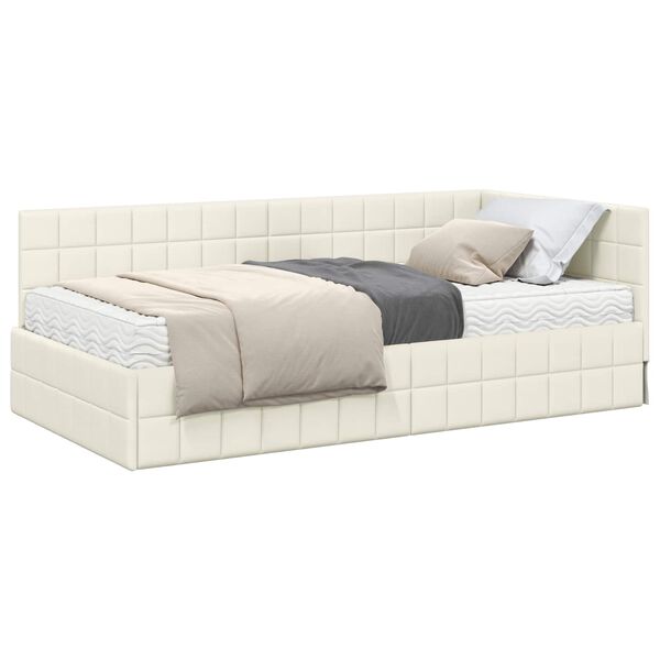 vidaXL Estrutura de Cama de Canto com Colch&atilde;o 2 pcs Creme Veludo