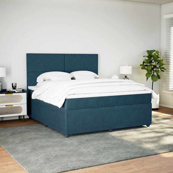 vidaXL Cama com molas/colch&atilde;o 180x200 cm veludo azul-escuro