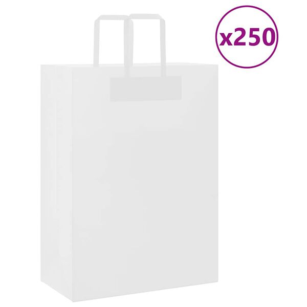 vidaXL Sacos de papel 250 unid com al&ccedil;as branco 32x17x44 cm