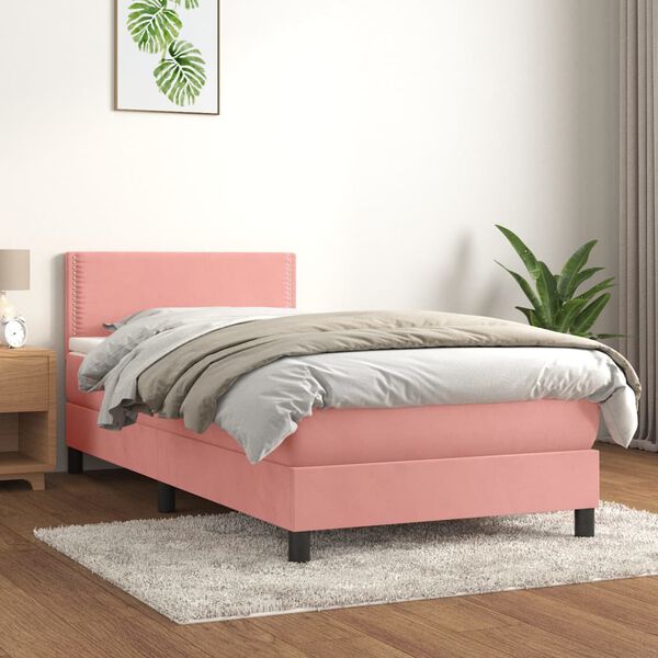 vidaXL Cama com molas/colch&atilde;o 90x190 cm veludo rosa
