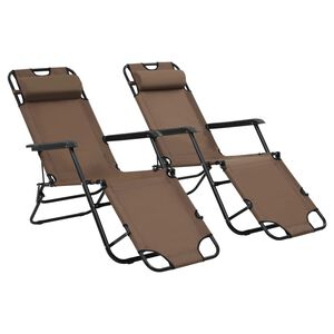 vidaXL Espregui&ccedil;adeiras dobr&aacute;veis c/ apoio de p&eacute;s 2 pcs a&ccedil;o castanho