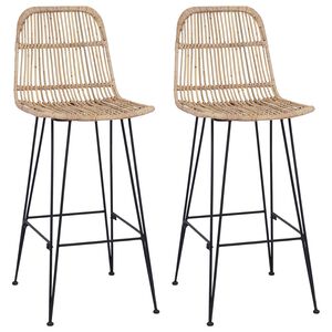 vidaXL Banco de bar 2 unid. Natural 44 x 55 x 109 cm Rattan e A&ccedil;o
