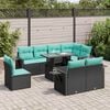 vidaXL 9 pcs conjunto sof&aacute;s p/ jardim almofad&otilde;es vime PE/ac&aacute;cia preto