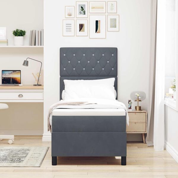 vidaXL Cama Box Spring LED com colch&atilde;o Cinza Escuro 80 x 200 cm tecido