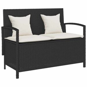 vidaXL Banco de jardim para arruma&ccedil;&atilde;o com almofada vime PE preto
