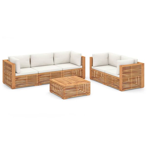 vidaXL 6 pcs conjunto lounge jardim + almofad&otilde;es cor creme teca maci&ccedil;a