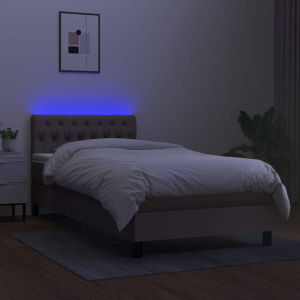 vidaXL Cama box spring + colch&atilde;o/LED 90x190cm tecido cinza-acastanhado