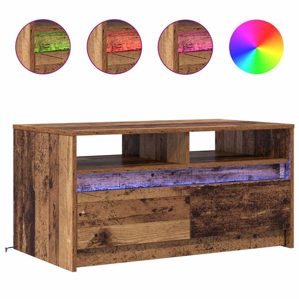 vidaXL Mesa de centro com gaveta Madeira antiga 90 x 50 x 45 cm