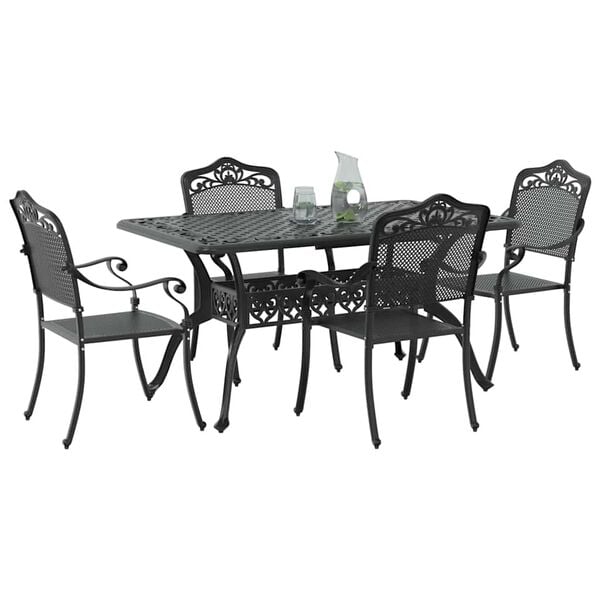 vidaXL Conjunto de Jantar para Jardim 5 pcs Preto Alum&iacute;nio
