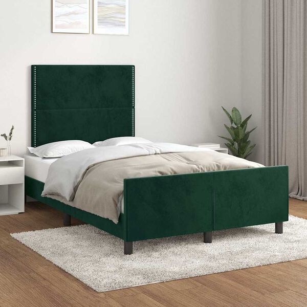 vidaXL Estrutura de cama com colch&atilde;o verde escuro 120x190 cm Veludo