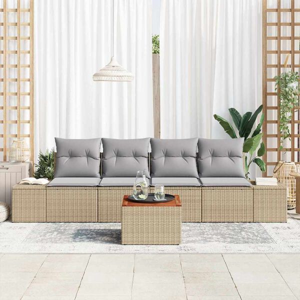 vidaXL Conjunto de Sofá de Jardim 5 pcs Bege Rattan Sintético