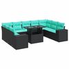 vidaXL 10 pcs conjunto sof&aacute;s jardim c/ almofad&otilde;es vime PE/ac&aacute;cia preto
