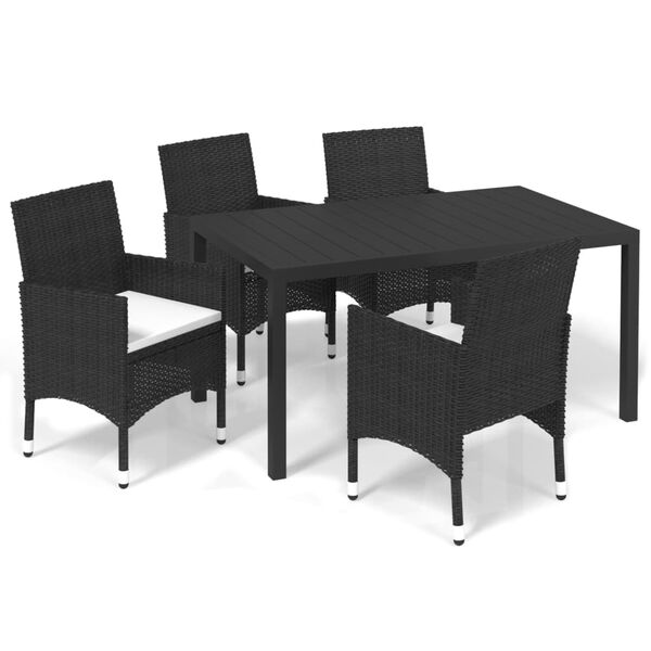 vidaXL 5 pcs conjunto de jantar p/ jardim c/ almofad&otilde;es vime PE preto
