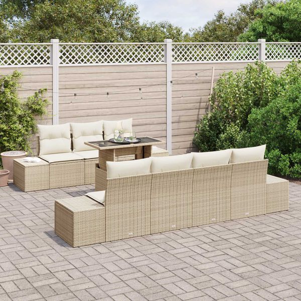 vidaXL Conjunto de Sof&aacute; de Jardim com almofada 8 pcs Bege e Creme