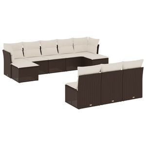 vidaXL 10 pcs conj. sof&aacute;s jardim com almofad&otilde;es vime PE castanho