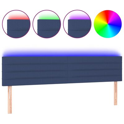 vidaXL Cabeceira de cama c/ luzes LED tecido 180x5x78/88 cm azul