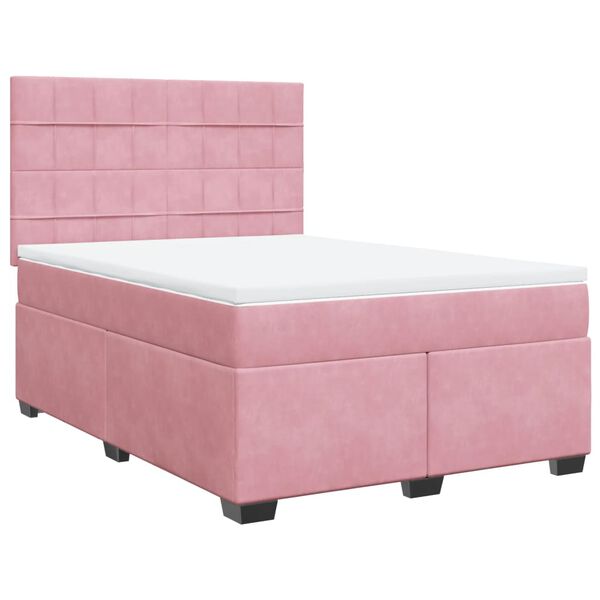 vidaXL Cama com molas/colch&atilde;o 140x190 cm veludo rosa