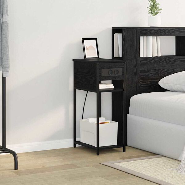 vidaXL Arm&aacute;rio de Cabeceira Carvalho Preto 41 x 28 x 76 cm