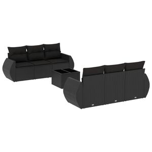vidaXL 7 pcs conjunto de sof&aacute;s p/ jardim c/ almofad&otilde;es vime PE preto