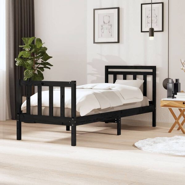 vidaXL Estrutura cama pequena solteiro 75x190 cm madeira maciça preto