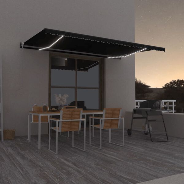 vidaXL Toldo autom&aacute;tico com LED e sensor de vento 500x350 cm antracite