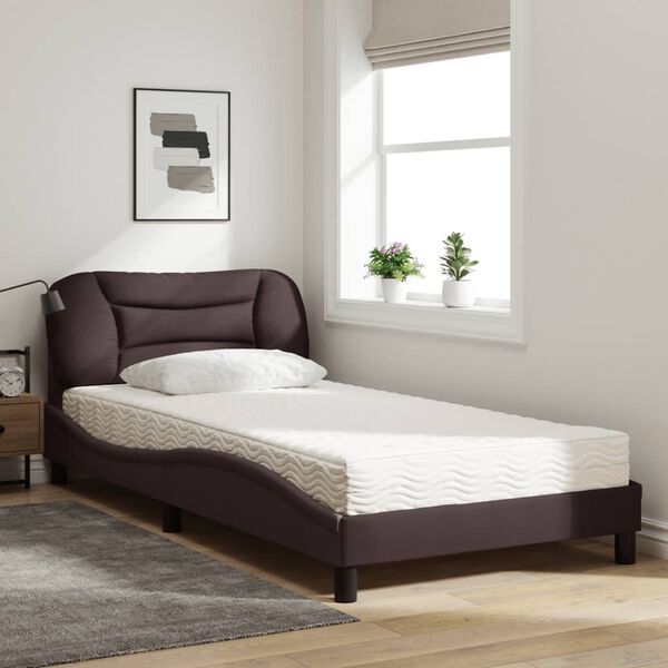 vidaXL Cama com colch&atilde;o Hvar 100x200 cm tecido castanho-escuro