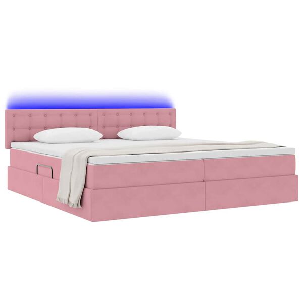 vidaXL Cama com arruma&ccedil;&atilde;o e LED com colch&atilde;o Rosa 200 x 200 cm Veludo