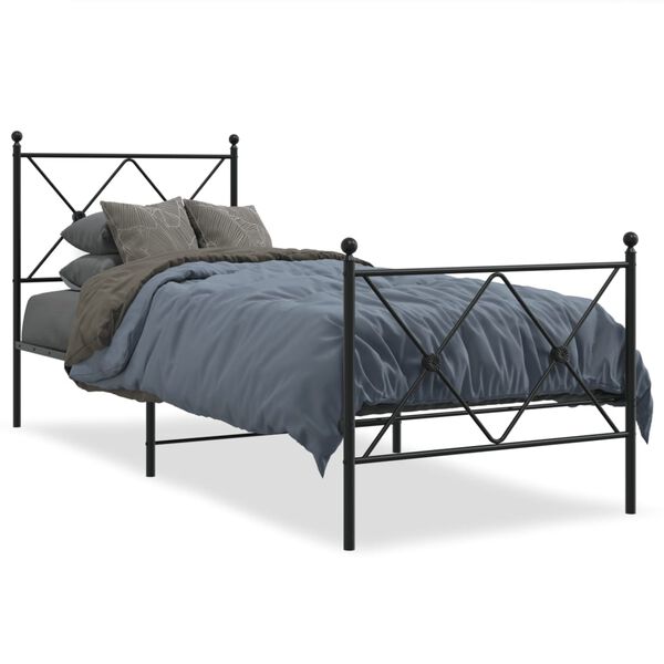 vidaXL Estrutura de cama com cabeceira e pés 75x190 cm metal preto