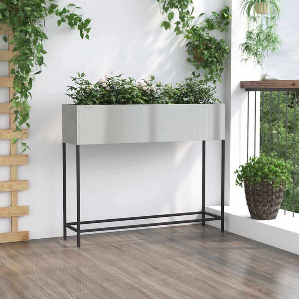 vidaXL Vaso Elevado para Jardim Prateado 100 x 26 x 82 cm