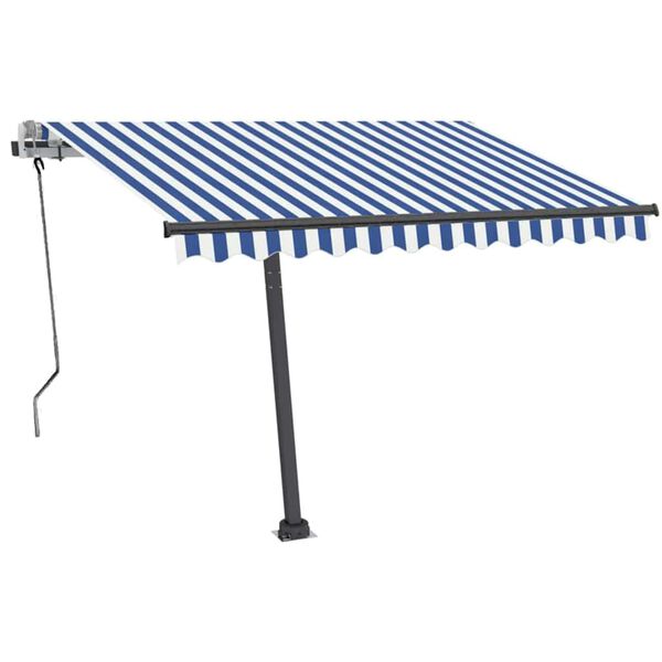 vidaXL Toldo retr&aacute;til manual com LED 350x250 cm azul e branco