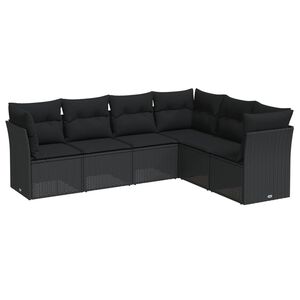 vidaXL 6 pcs conjunto sof&aacute;s de jardim c/ almofad&otilde;es vime PE preto