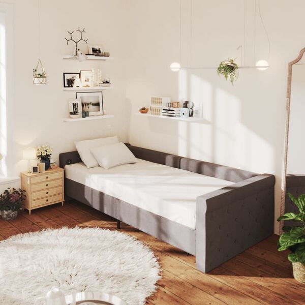 vidaXL Sof&aacute;-cama c/ colch&atilde;o e sa&iacute;da USB 90x200 cm tecido cinza-escuro
