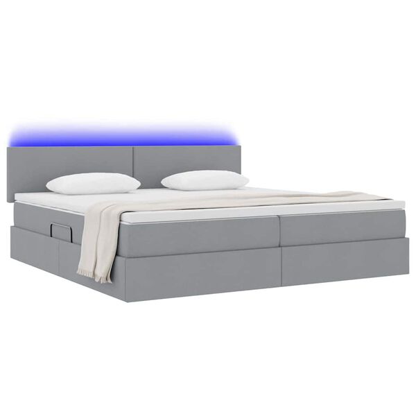 vidaXL Cama com arruma&ccedil;&atilde;o e LED Cinzento-claro 200 x 200 cm tecido