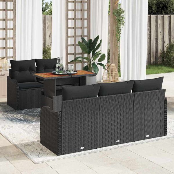 vidaXL Conjunto de Sof&aacute; de Jardim com almofada 6 pcs Preto vime PE