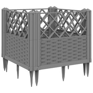 vidaXL Vaso/floreira jardim c/ estacas 43,5x43,5x43,5cm PP cinza-claro