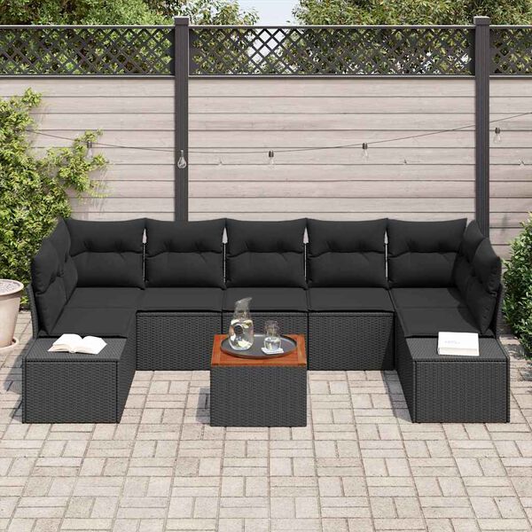 vidaXL Conjunto de Sof&aacute; de Jardim com almofada 8 pcs Preto vime PE