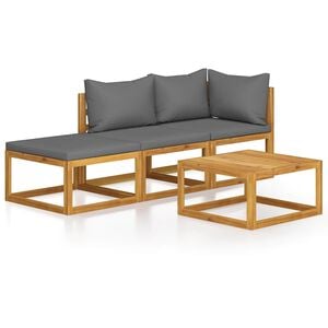vidaXL 4 pcs conjunto lounge de jardim c/ almofad&otilde;es ac&aacute;cia maci&ccedil;a
