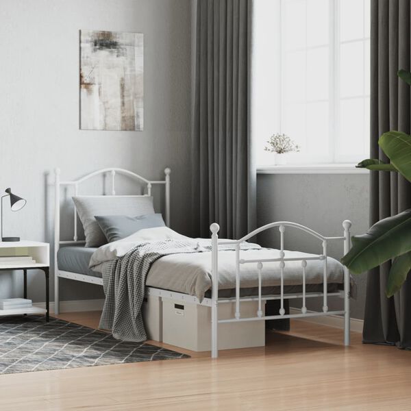 vidaXL Estrutura de cama com cabeceira e pés 90x200 cm metal branco
